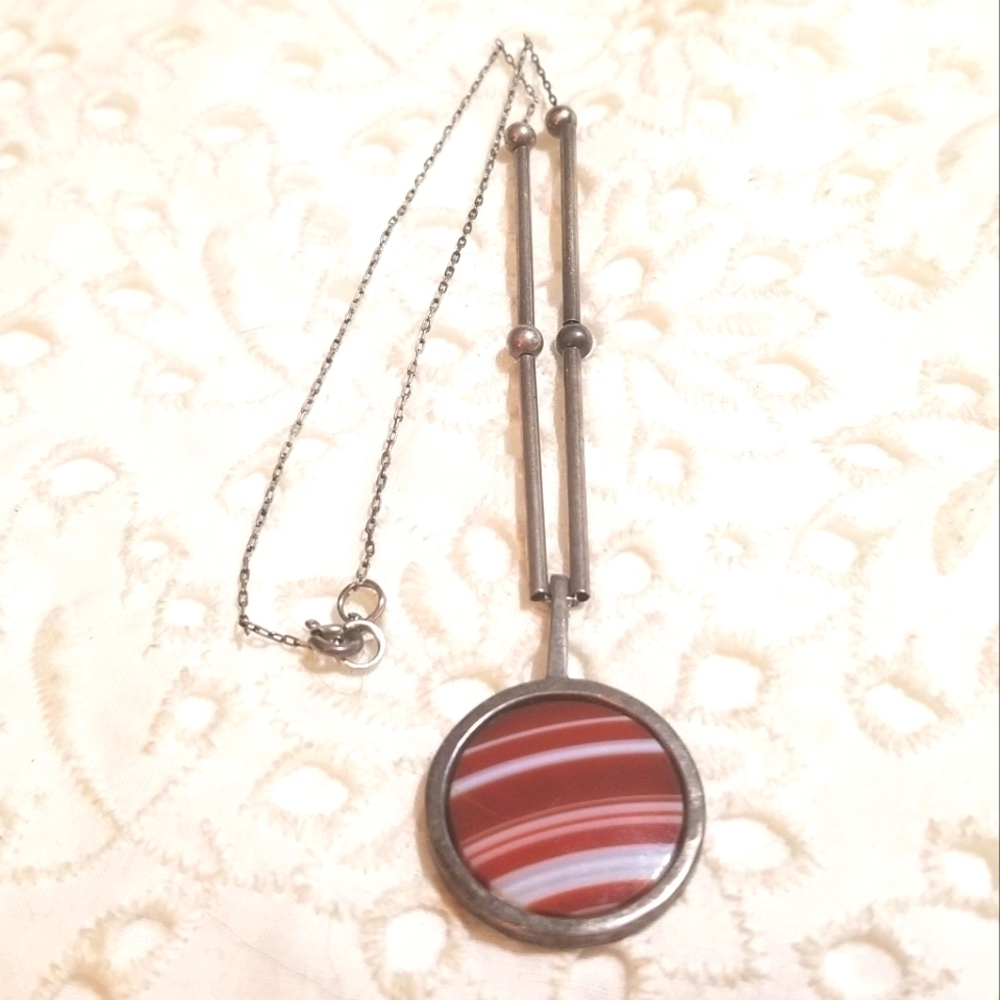 Vintage Silver and Red Striped Necklace - Picture 4 of 5